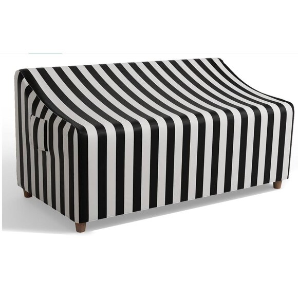 HPTMUS Patio Furniture Covers 52”W X 35”D X 35”H Black & White Stripe - Picture 1 of 6